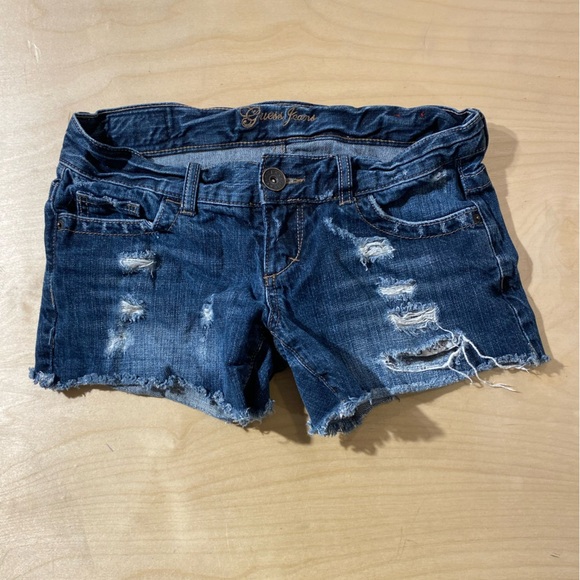 Guess Women's Distressed Denim Shorts - Blue Size 26 (IZ) - Picture 3 of 12